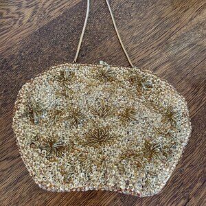 Vintage Beaded/Sequin Clutch Purse Gold